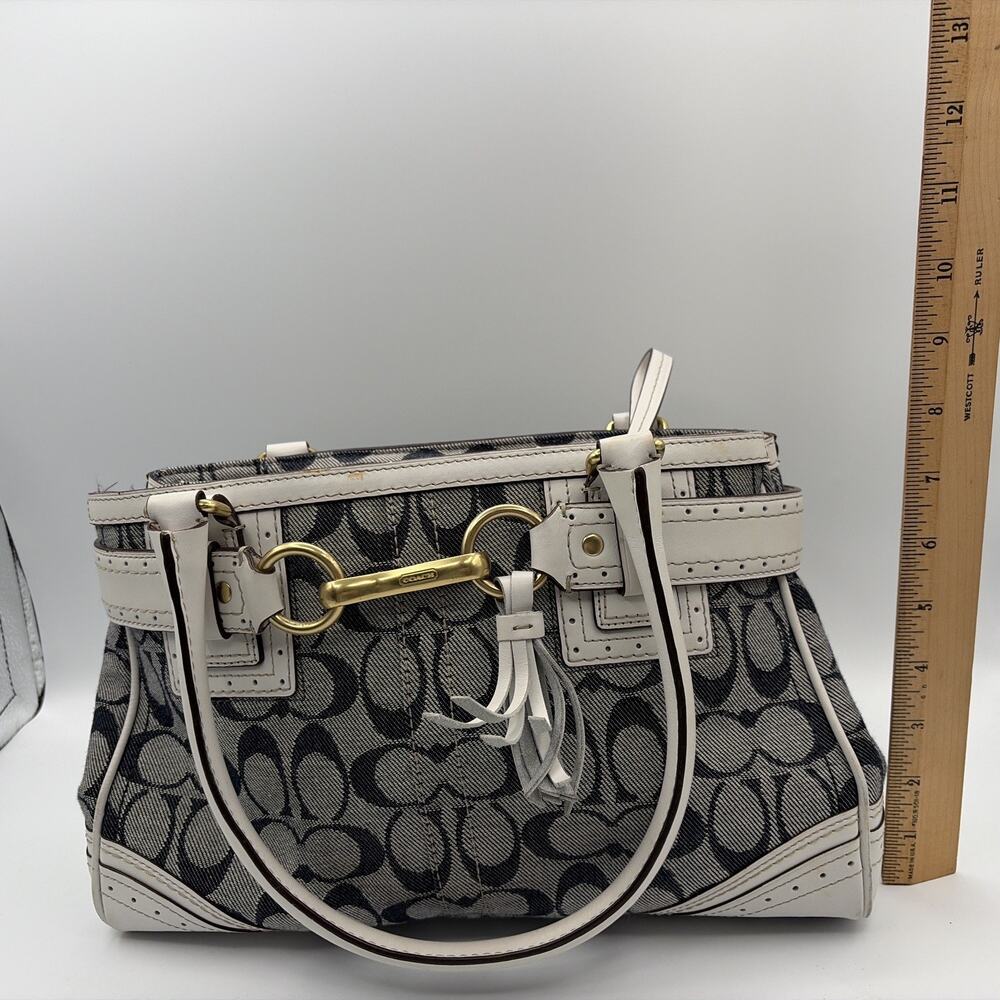 COACH Handbag Signature Denim Leather Tassel Gold Hardware Canvas Y2K White Blue - Picture 11 of 16